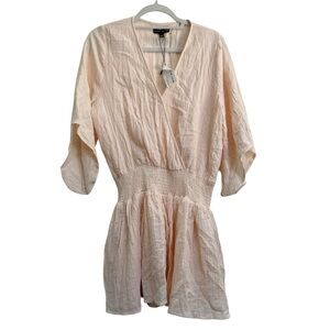 Miou Muse Light Peach Smocked Waist Mini Dress  100% cotton – Size Large NWT